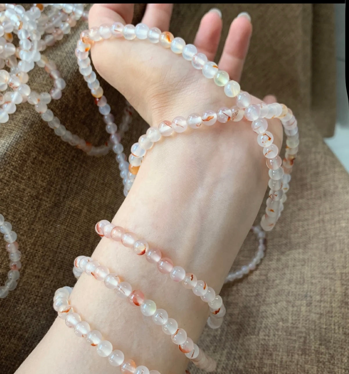 Triple-Strand Ice Flower Agate Bracelet