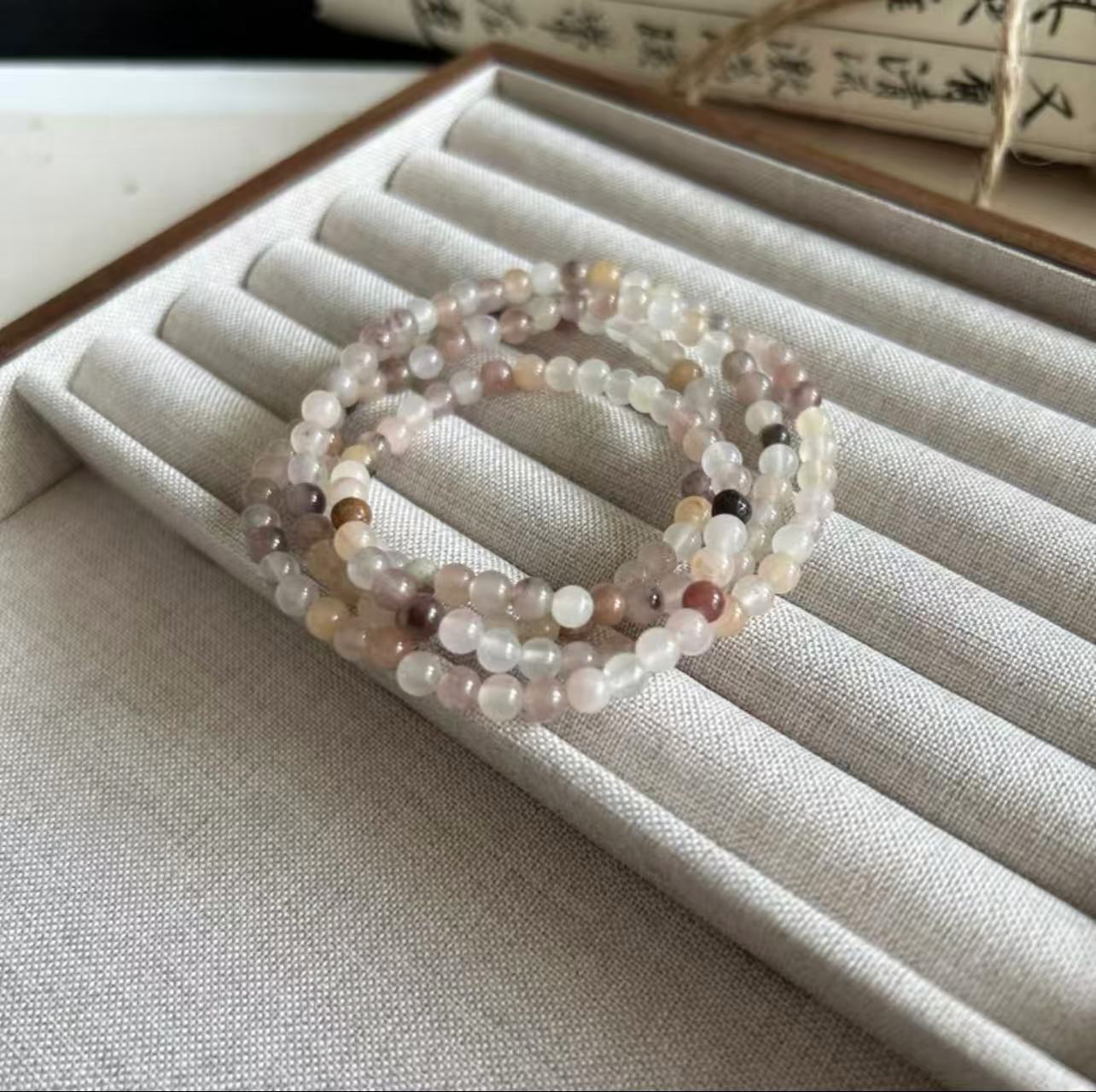 Lavender Golden Silk Jade Triple-Wrap Bracelet