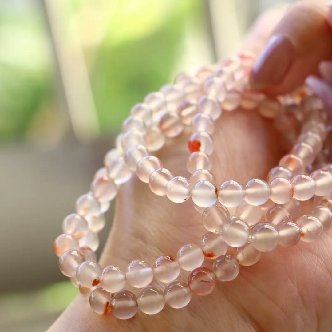 Triple-Strand Ice Flower Agate Bracelet