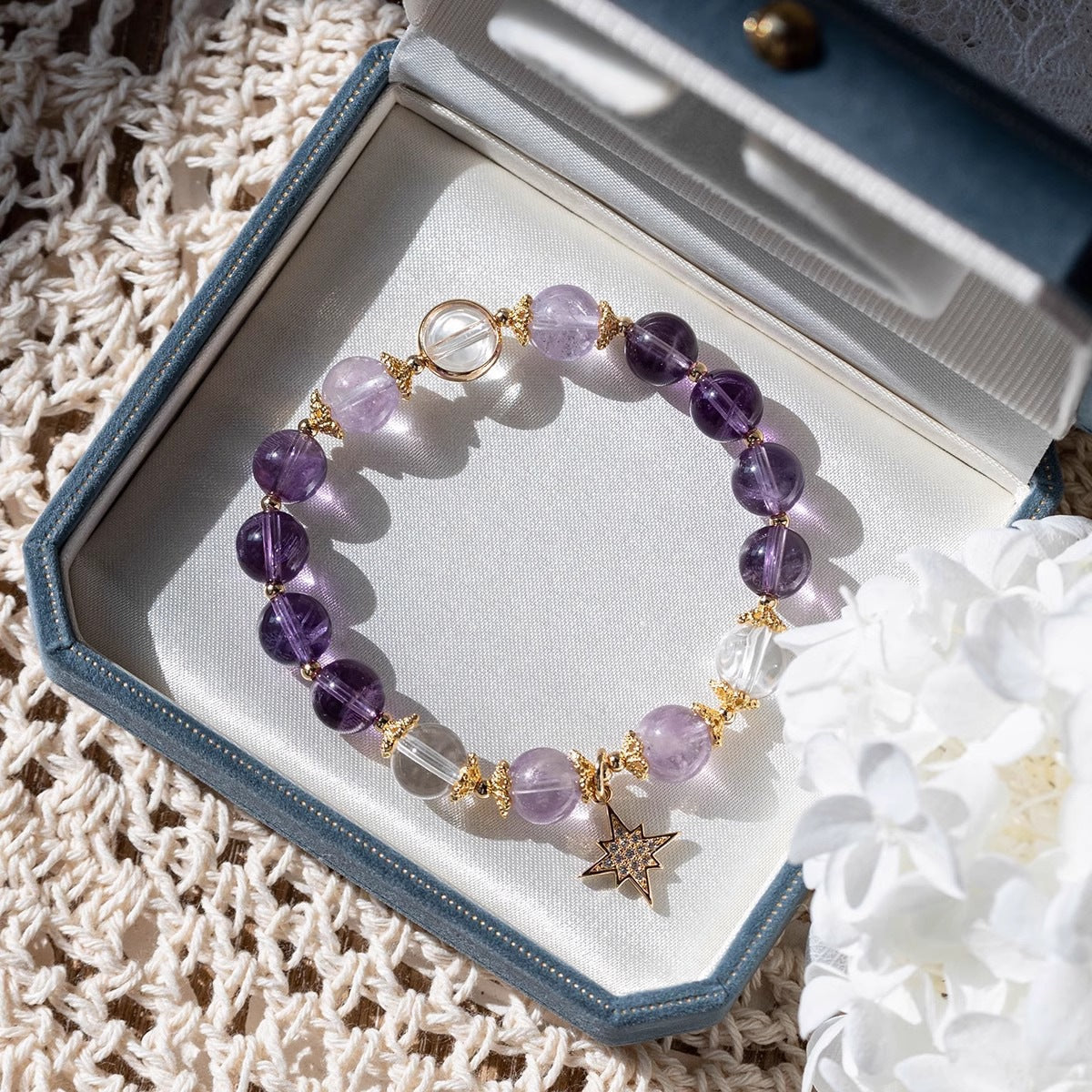 Amethyst Starry Charm Bracelet